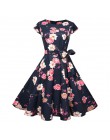 Czarny biały Polka Dot sukienka vintage lato kobiety Floral Print z krótkim rękawem sukienka retro sukienki rockabilly Party Jur