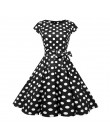 Czarny biały Polka Dot sukienka vintage lato kobiety Floral Print z krótkim rękawem sukienka retro sukienki rockabilly Party Jur