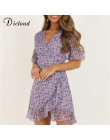 DICLOUD kobiety Lilac kwiecisty szal sukienka lato elegancka z rozszerzanym rękawem Boho drukuj mini sukienka letnia Sexy V Neck