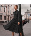 BerryGo Polka dot czarna elegancka sukienka rękaw damski poszerzany typu lantern krawat szyi długie sukienki wiosenna linia biur