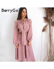 BerryGo Polka dot czarna elegancka sukienka rękaw damski poszerzany typu lantern krawat szyi długie sukienki wiosenna linia biur