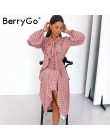 BerryGo Polka dot czarna elegancka sukienka rękaw damski poszerzany typu lantern krawat szyi długie sukienki wiosenna linia biur