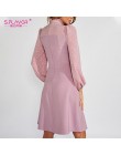 S. FLAVOR gorąca sprzedaż Vintage Patchwork sukienki a-line kobiety lato z długim rękawem z golfem Casual Dress kobieta praca su