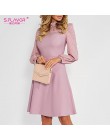 S. FLAVOR gorąca sprzedaż Vintage Patchwork sukienki a-line kobiety lato z długim rękawem z golfem Casual Dress kobieta praca su