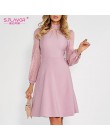 S. FLAVOR gorąca sprzedaż Vintage Patchwork sukienki a-line kobiety lato z długim rękawem z golfem Casual Dress kobieta praca su