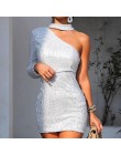 Elsvios Sexy głębokie V Neck sukienka z cekinami eleganckie kobiety Sliver brokat Bodycon Party Dress jesień z długim rękawem kl