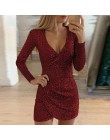 Elsvios Sexy głębokie V Neck sukienka z cekinami eleganckie kobiety Sliver brokat Bodycon Party Dress jesień z długim rękawem kl