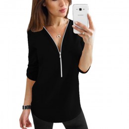 Zipper z krótkim rękawem koszule damskie Sexy V Neck solidne damskie topy i bluzki koszulka Casual koszule topy ubrania damskie 