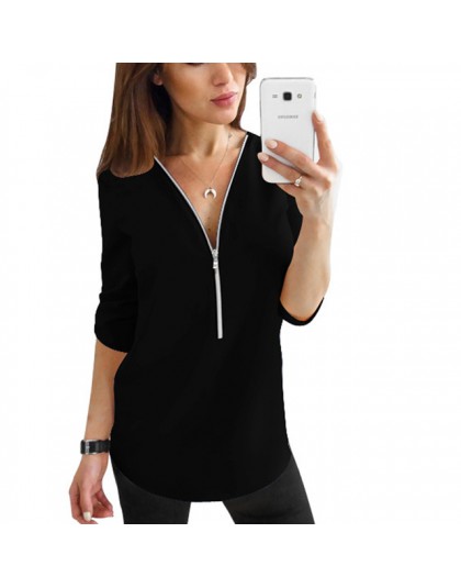 Zipper z krótkim rękawem koszule damskie Sexy V Neck solidne damskie topy i bluzki koszulka Casual koszule topy ubrania damskie 