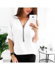 Zipper z krótkim rękawem koszule damskie Sexy V Neck solidne damskie topy i bluzki koszulka Casual koszule topy ubrania damskie 