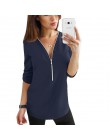 Zipper z krótkim rękawem koszule damskie Sexy V Neck solidne damskie topy i bluzki koszulka Casual koszule topy ubrania damskie 