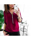 Zipper z krótkim rękawem koszule damskie Sexy V Neck solidne damskie topy i bluzki koszulka Casual koszule topy ubrania damskie 