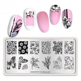 BORN PRETTY prostokąt paznokci tłoczenia płyty kwiat motyl mieszane wzór Nail Art obraz projekt narzędzia czysty świata L001