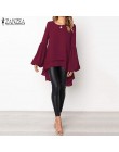 Latarnia rękaw warstwowe koszule damskie asymetryczna bluzka 2020 moda zanzea topy kobieta Casual Blusas Femininas Plus Size kos