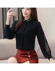 Szyfonowa bluzka damska diamenty nowy 2020 Sexy Casual Hollow out Mesh koreański t-shirt elegancki Slim stanąć kołnierz kobiet t