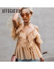 Affogatoo Sexy v z dekoltem, bez ramienia peplum bluzka top kobiety plisowana falbana w stylu vintage mesh bluzka koszula w styl