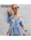 Affogatoo Sexy v z dekoltem, bez ramienia peplum bluzka top kobiety plisowana falbana w stylu vintage mesh bluzka koszula w styl