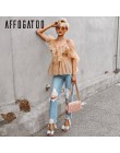 Affogatoo Sexy v z dekoltem, bez ramienia peplum bluzka top kobiety plisowana falbana w stylu vintage mesh bluzka koszula w styl