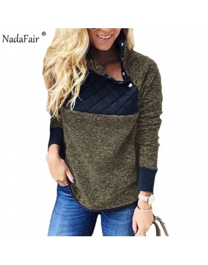 Nadafair szeroka bluza z polaru kobiet jesień Faux futro Patchwork z golfem na co dzień bluza plus size kobiet swetry na zimę