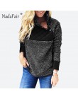 Nadafair szeroka bluza z polaru kobiet jesień Faux futro Patchwork z golfem na co dzień bluza plus size kobiet swetry na zimę