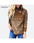 Nadafair szeroka bluza z polaru kobiet jesień Faux futro Patchwork z golfem na co dzień bluza plus size kobiet swetry na zimę