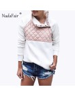 Nadafair szeroka bluza z polaru kobiet jesień Faux futro Patchwork z golfem na co dzień bluza plus size kobiet swetry na zimę