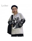 Lychee Harajuku japońskie anime drukuj kobiety bluza fałszywe 2 kawałki O-Neck z długim rękawem Casual luźna bluza damska Street