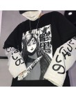 Lychee Harajuku japońskie anime drukuj kobiety bluza fałszywe 2 kawałki O-Neck z długim rękawem Casual luźna bluza damska Street