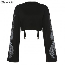 Weirdgirl women dragon bluzy z kapturem z nadrukami moda na co dzień kobieta luźna krótka topowy sweter bluzy streetwear nowy je