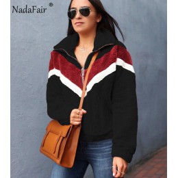 Nadafair Casual bluza polarowa damska 2019 Patchwork Zip Faux futro ponadgabarytowe zimowe puszyste bluzy damskie Plus Size swet