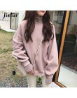 Jielur Korean Style ponadgabarytowe bluzy damskie zimowe fałszywe dwa kawałki bluza damska z golfem luźny, gruby swetry z polaru