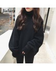 Jielur Korean Style ponadgabarytowe bluzy damskie zimowe fałszywe dwa kawałki bluza damska z golfem luźny, gruby swetry z polaru