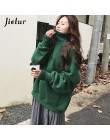 Jielur Korean Style ponadgabarytowe bluzy damskie zimowe fałszywe dwa kawałki bluza damska z golfem luźny, gruby swetry z polaru