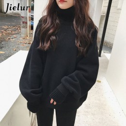 Jielur Korean Style ponadgabarytowe bluzy damskie zimowe fałszywe dwa kawałki bluza damska z golfem luźny, gruby swetry z polaru