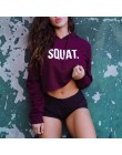 InstaHot Letter Print SQUAT bluzy damskie z kapturem na jesień bawełniane krótkie bluzki fajne w stylu streetwear trzy kolory zi