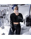 Goth ciemny czarny nadruk ze smokiem Gothic Vintage bluzy damskie Harajuku luźna jesień 2019 Crop Flare rękaw bluza z kapturem