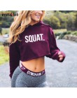 InstaHot Letter Print SQUAT bluzy damskie z kapturem na jesień bawełniane krótkie bluzki fajne w stylu streetwear trzy kolory zi