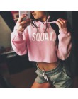 InstaHot Letter Print SQUAT bluzy damskie z kapturem na jesień bawełniane krótkie bluzki fajne w stylu streetwear trzy kolory zi