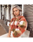 BerryGo Vintage lambswool plaid bluzy damskie bluza O neck luźny sweter bluza damska jesienne zimowe damskie ciepłe kurtki