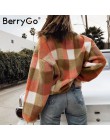 BerryGo Vintage lambswool plaid bluzy damskie bluza O neck luźny sweter bluza damska jesienne zimowe damskie ciepłe kurtki