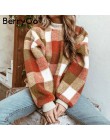 BerryGo Vintage lambswool plaid bluzy damskie bluza O neck luźny sweter bluza damska jesienne zimowe damskie ciepłe kurtki