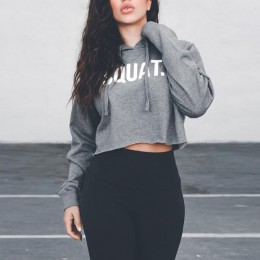 InstaHot Letter Print SQUAT bluzy damskie z kapturem na jesień bawełniane krótkie bluzki fajne w stylu streetwear trzy kolory zi