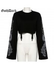 Goth ciemny czarny nadruk ze smokiem Gothic Vintage bluzy damskie Harajuku luźna jesień 2019 Crop Flare rękaw bluza z kapturem