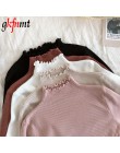 Sweter z golfem Ruched Women High Elastic Solid 2019 sweter z jesienno-zimowej mody damskie Slim Sexy dzianinowe swetry Pink Whi