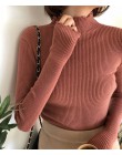 Sweter z golfem Ruched Women High Elastic Solid 2019 sweter z jesienno-zimowej mody damskie Slim Sexy dzianinowe swetry Pink Whi