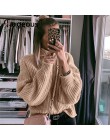 Fargeous Khaki sweter z golfem dla kobiet jesienno-zimowa bluza z długim rękawem 2019 dzianinowa luźna modna sweter Femme