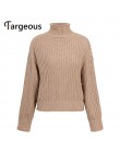 Fargeous Khaki sweter z golfem dla kobiet jesienno-zimowa bluza z długim rękawem 2019 dzianinowa luźna modna sweter Femme