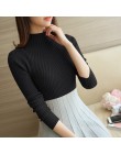 Sweter z golfem kobiety moda 2020 jesienne zimowe czarne bluzki damskie dzianinowe swetry z długim rękawem Jumper Pull Femme odz