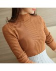 Sweter z golfem kobiety moda 2020 jesienne zimowe czarne bluzki damskie dzianinowe swetry z długim rękawem Jumper Pull Femme odz