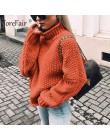 Forefair Oversize sweter z dzianiny z golfem zimowy sweter z dzianiny Plus rozmiar Slim z zielonymi, pomarańczowymi, białymi, ci